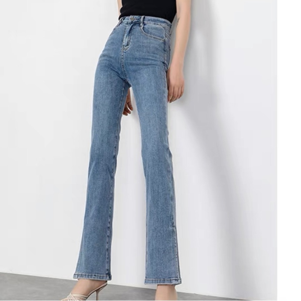 Slit straight leg jeans, Micro flared